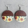 Silvertone Wooden Half Circle Drop Earrings