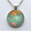 Silvertone World Map Circular Pendant Necklace - White