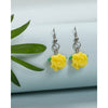 Silvertone Yellow Rose Flower Drop Earrings