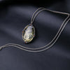 Silvertone Yellow Vintage Oval Pendant - White