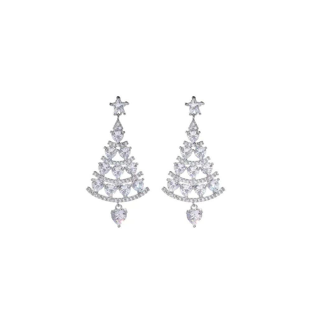 Silvertone & Clear Crystal Christmas Tree Drop Earrings