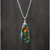 Silvertone & Multi Colored Jasper Gemstone Long Shield Pendant Necklace - White