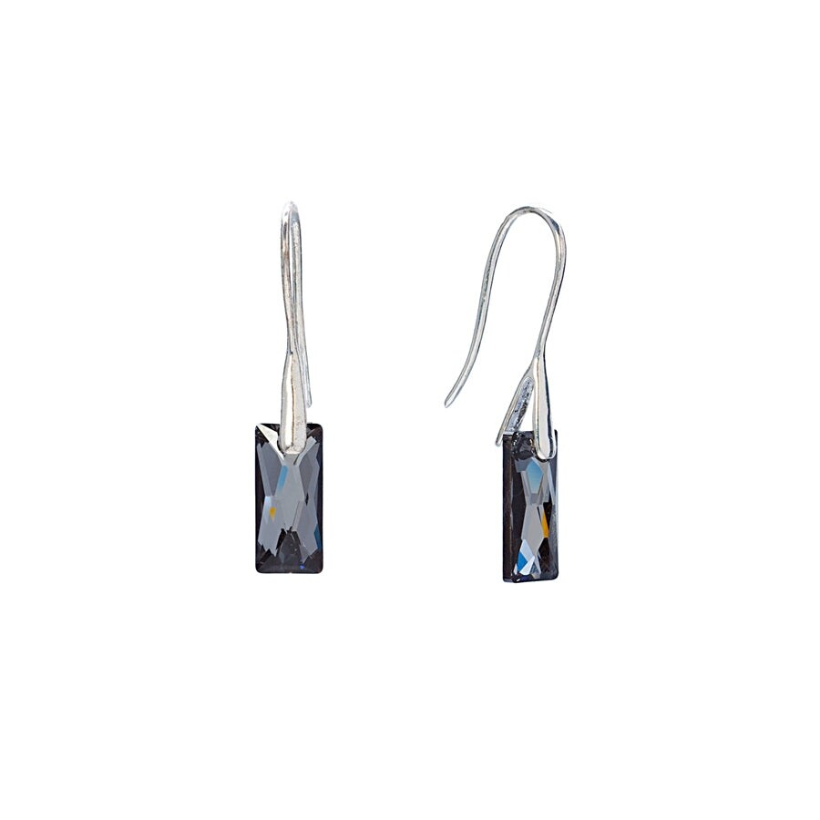 Silvertone & Rectangular Crystal Drop Earrings with Queen Baguette Swarovski Crystals