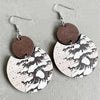 Silvertone and White Snow Pine Tree Wood Drop Earrings