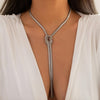 Silvertone herringbone slipknot lariat necklace - White