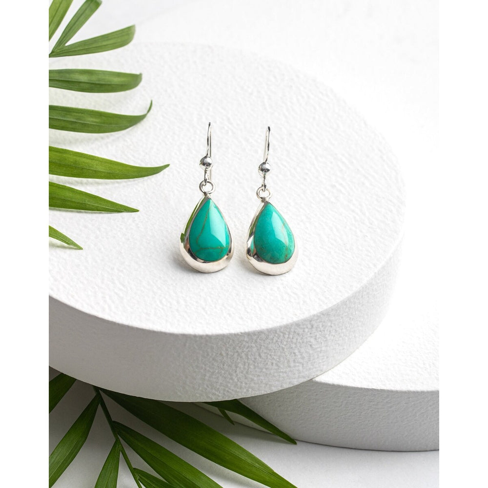 Simulated Green Turquoise Sterling Silver Teardrop Earrings