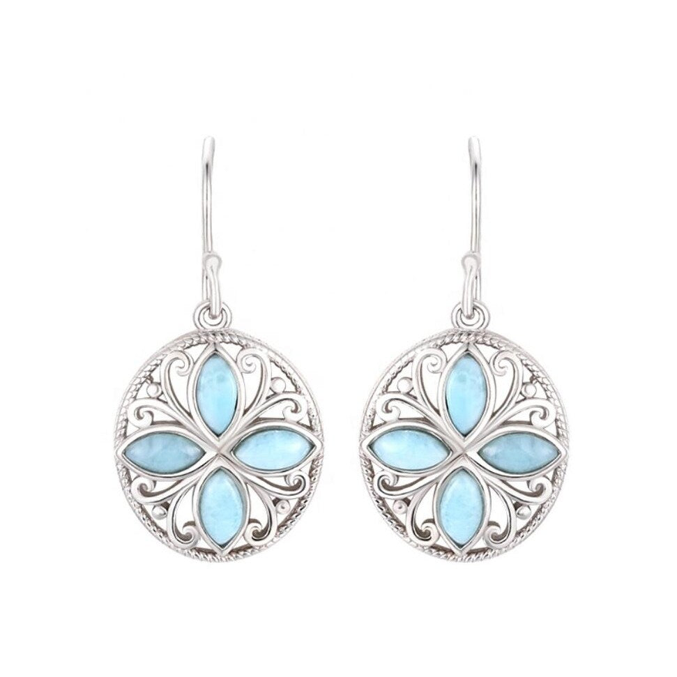 Sky Blue Larimar & Sterling Silver Clover Drop Earrings