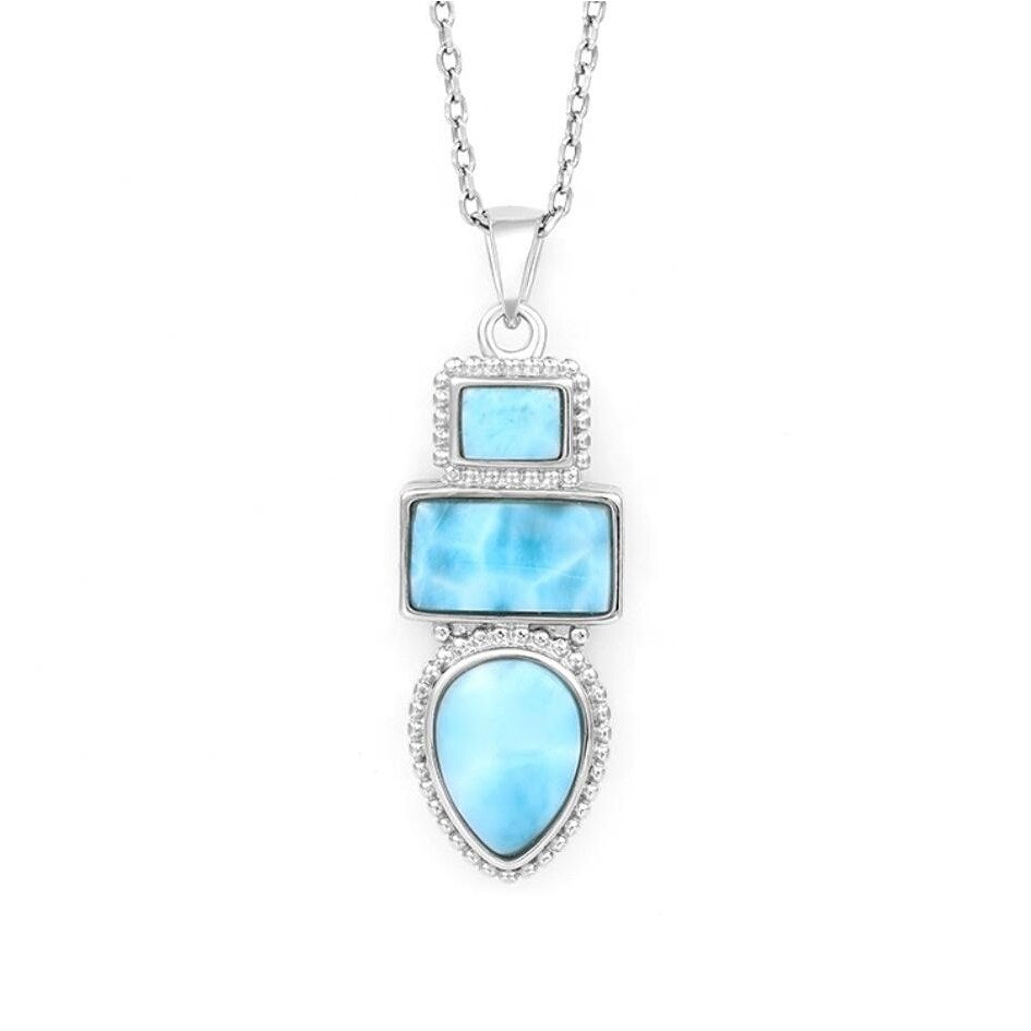 Sky Blue Larimar & Sterling Silver Geometric Pendant Necklace - White