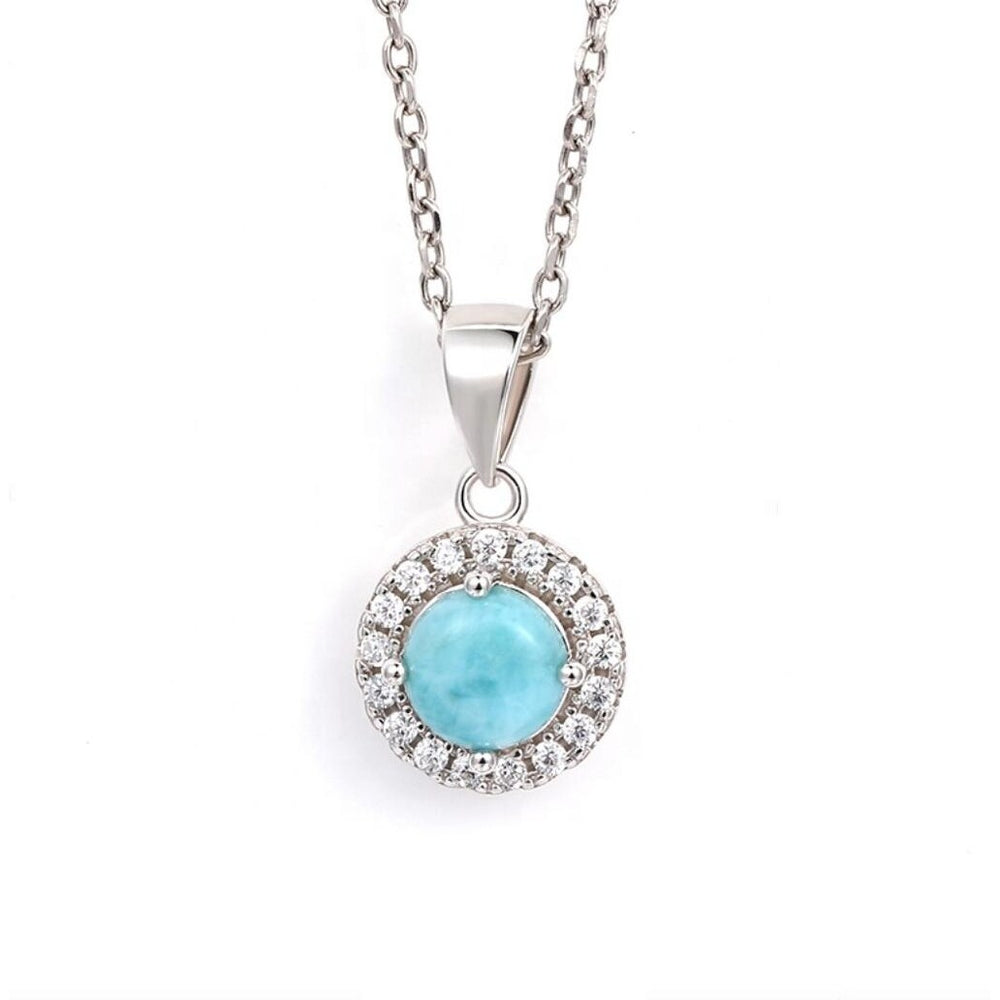 Sky Blue Larimar & Sterling Silver Halo Pendant Necklace