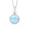 Sky Blue Larimar & Sterling Silver Round Pendant Necklace