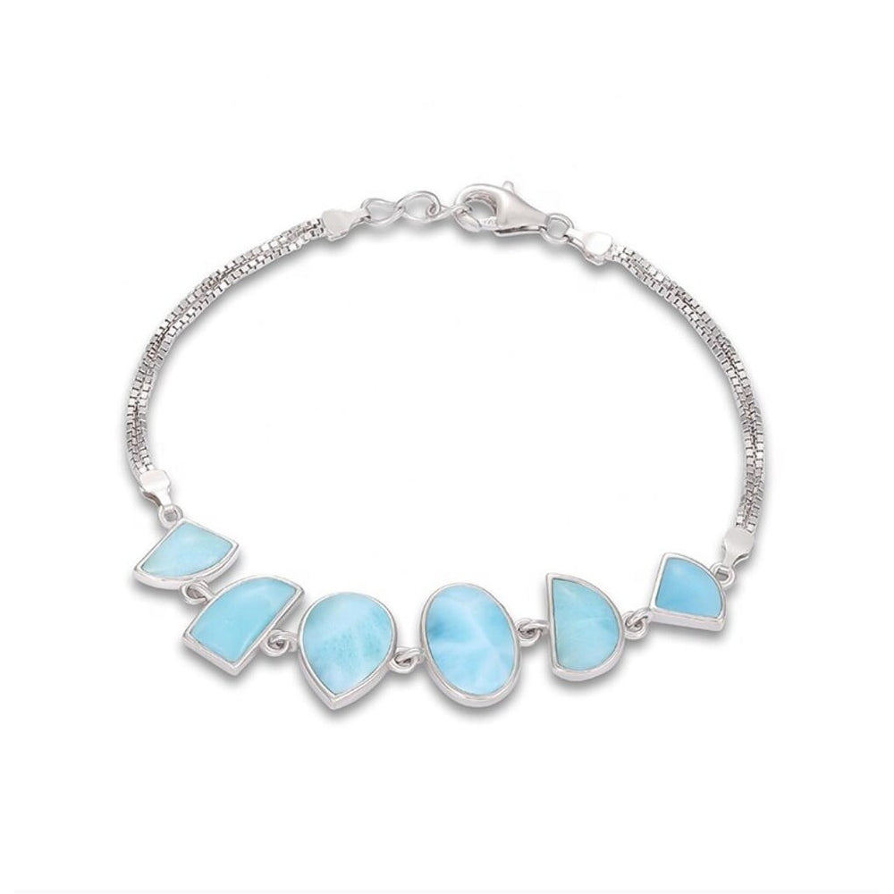 Sky Blue Larimar & Sterling Silver Station Bracelet - White