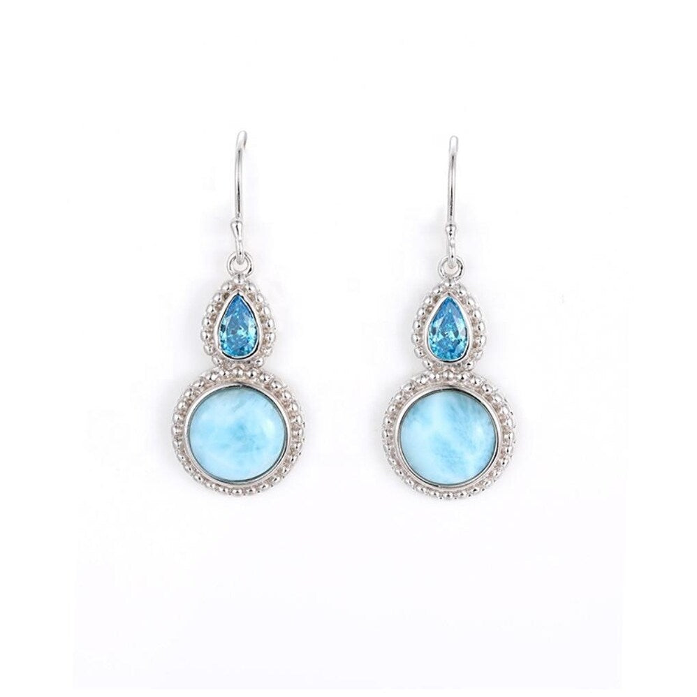 Sky Blue Larimar & Sterling Silver Teardrop Circle Drop Earrings