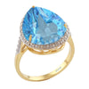 Sky Blue Topaz 18k Gold-Plated Teardrop Solitaire Ring