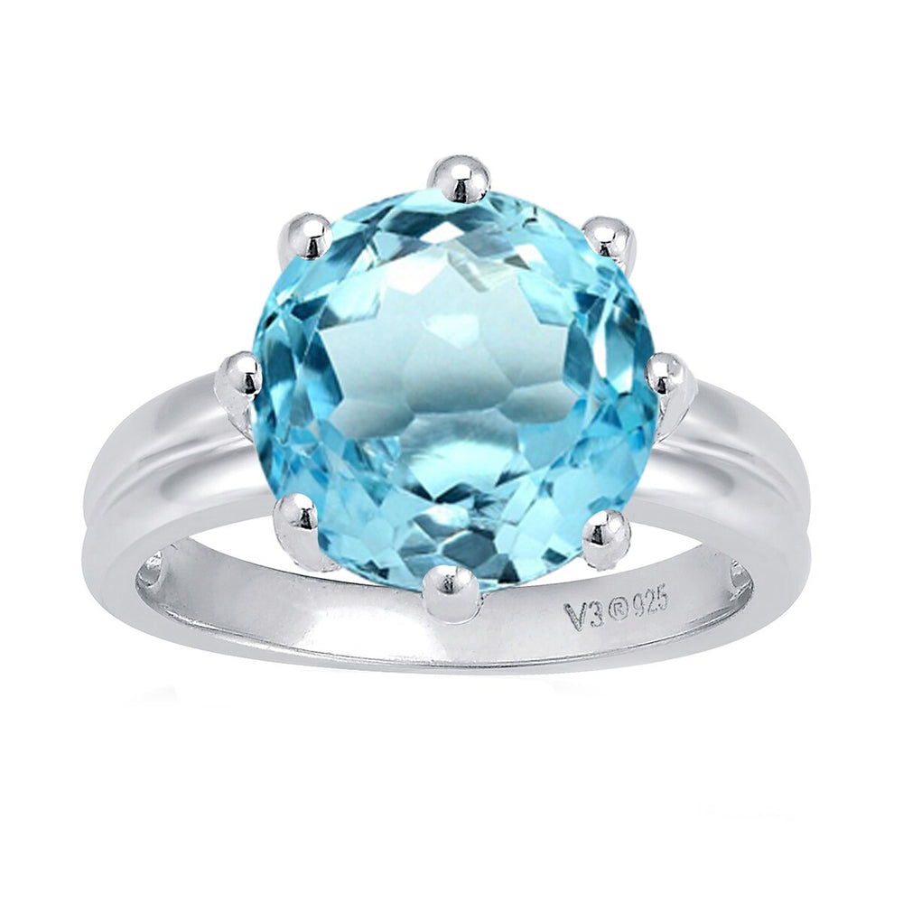 Sky Blue Topaz Sterling Silver Round-Cut Solitaire Ring