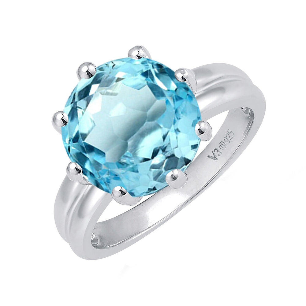 Sky Blue Topaz Sterling Silver Round-Cut Solitaire Ring