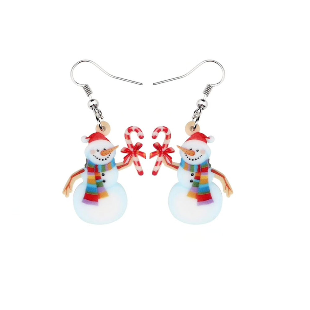 Snowman With Candy Cane Drop Earrings