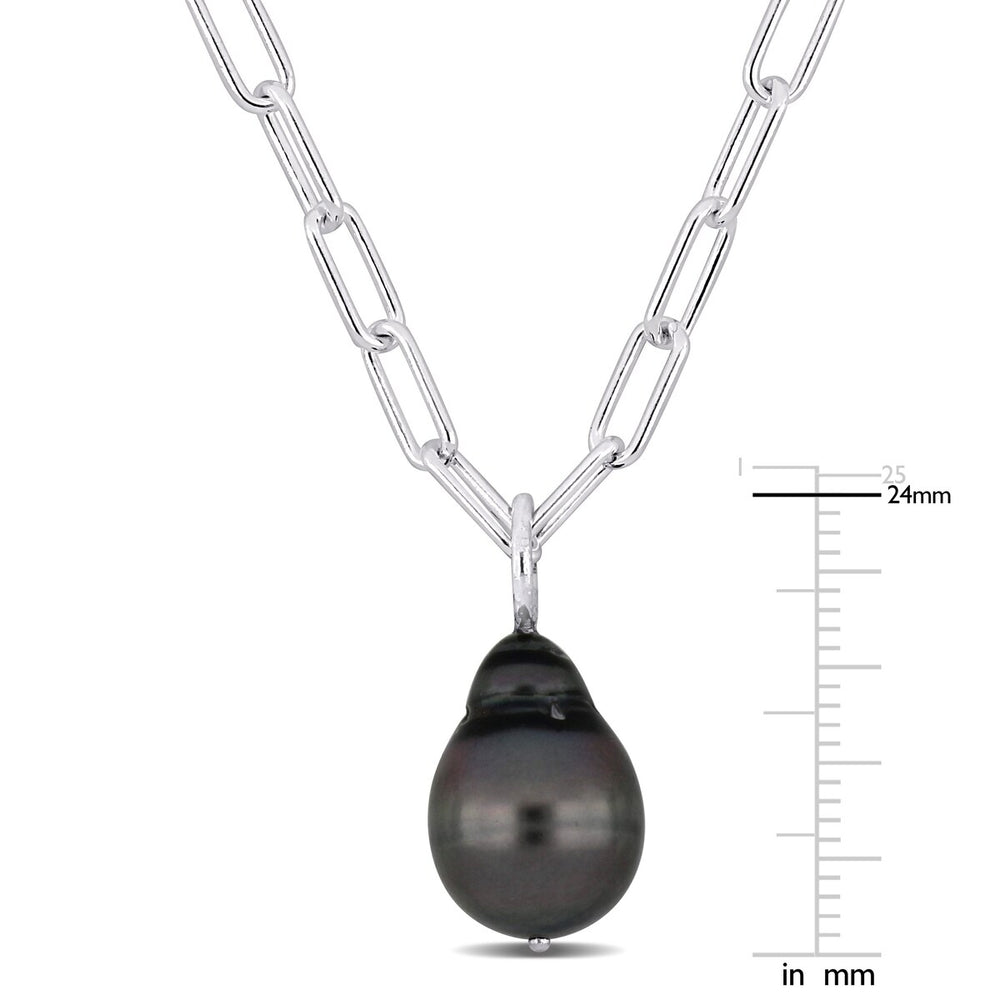 Sofia B. 11-12mm Black Tahitian Pearl Oval Link Drop Necklace Sterling Silver - 18 in