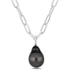 Sofia B. 11-12mm Black Tahitian Pearl Oval Link Drop Necklace Sterling Silver - 18 in