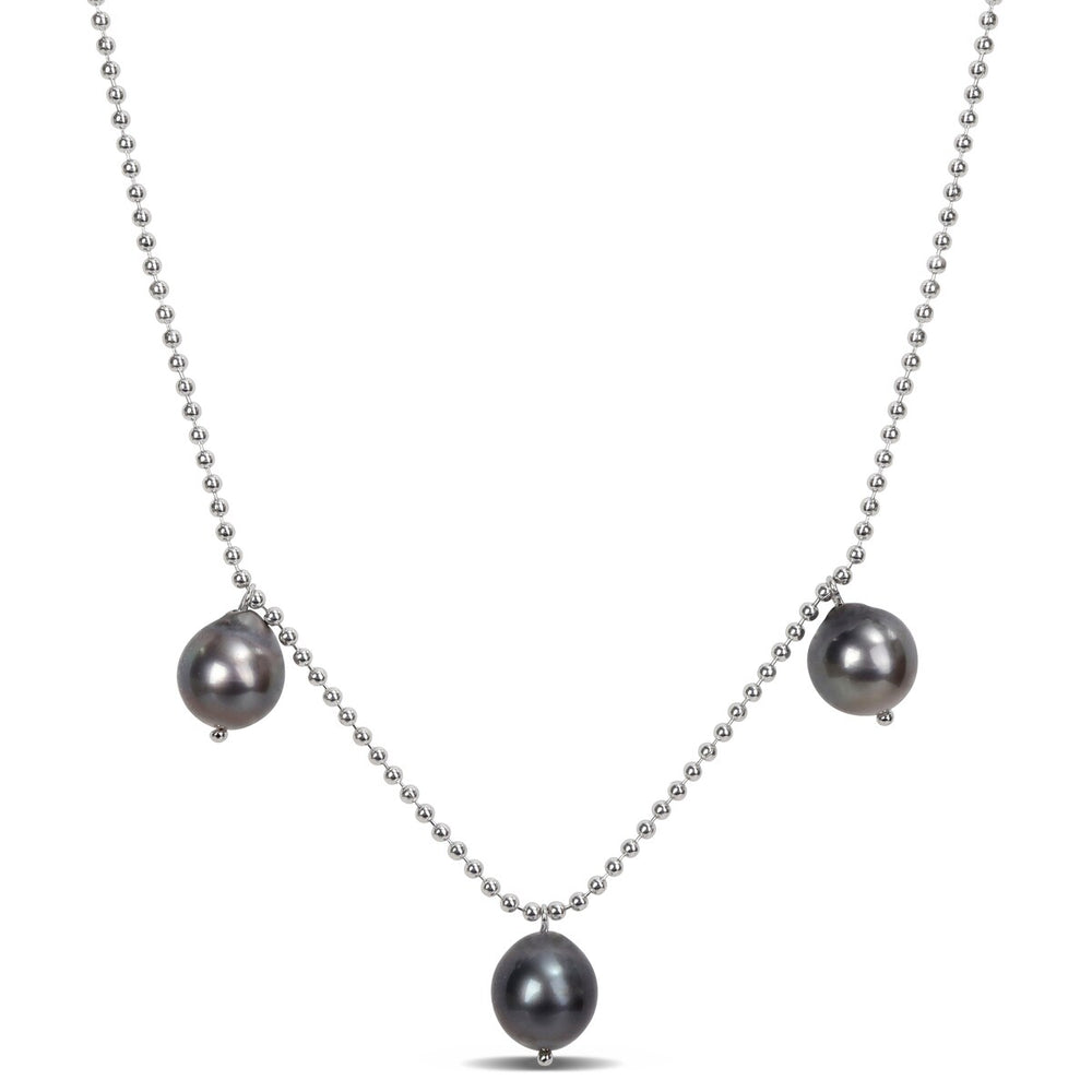 Sofia B. 18" 8-9mm Black Tahitian Cultured Pearl Station Chain Necklace Sterling Silver