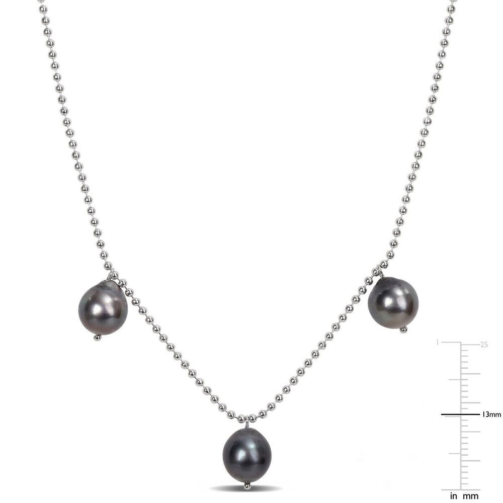 Sofia B. 18" 8-9mm Black Tahitian Cultured Pearl Station Chain Necklace Sterling Silver