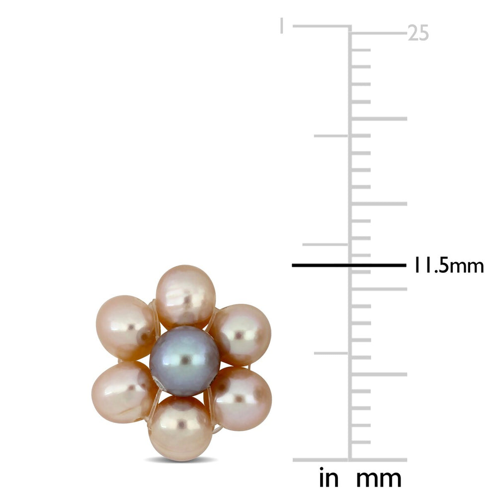 Sofia B. 3-4mm Pink Gray Cultured Freshwater Pearl Flower Design Stud Earrings Sterling Silver