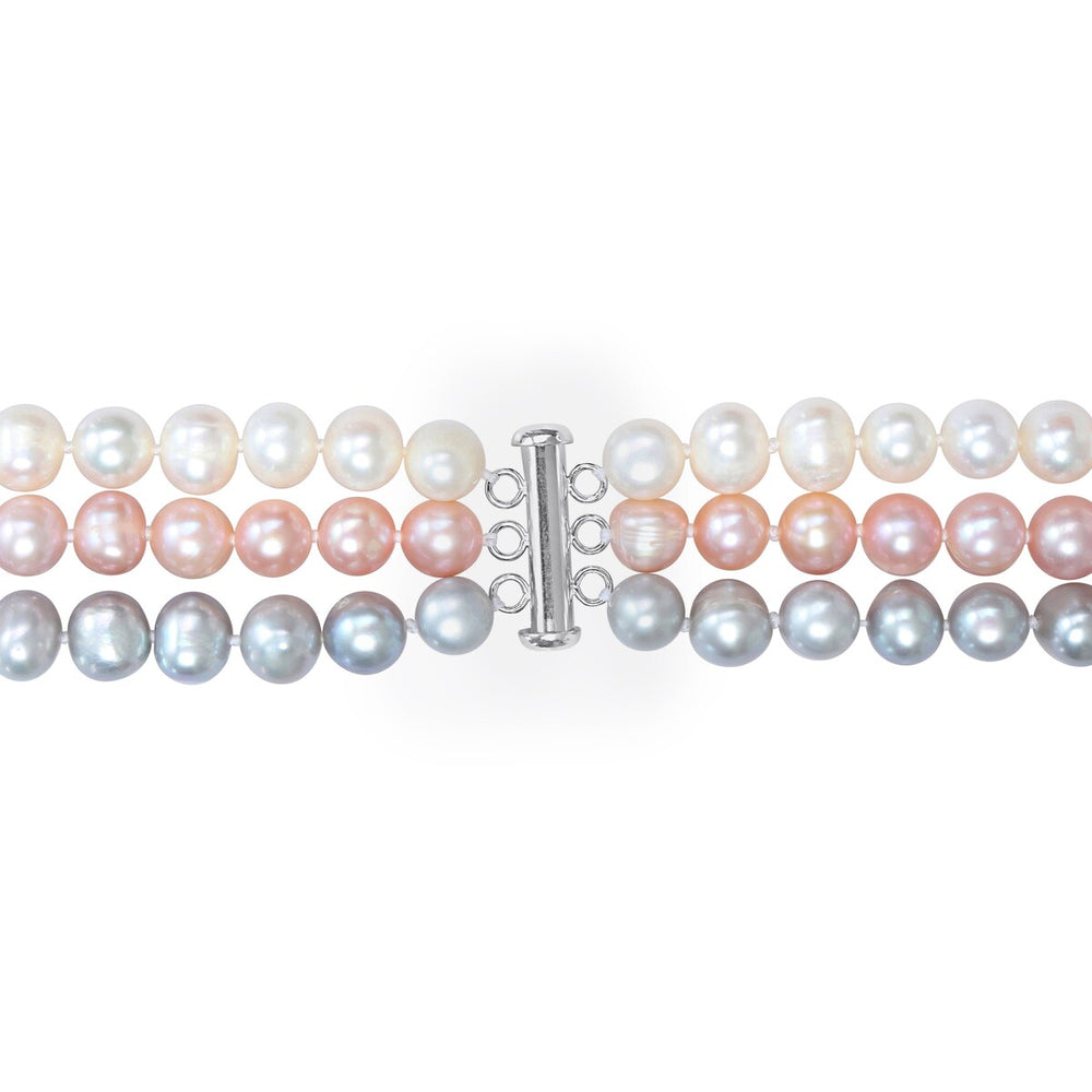 Sofia B. 3-Strand 7.5-8mm Multi-Color Cultured Freshwater Pearl Necklace with Silver Bayonet Clasp