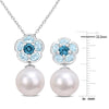 Sofia B. 4 5/8ct TGW Blue Topaz Cultured Freshwater Pearl Jewelry Set Sterling Silver