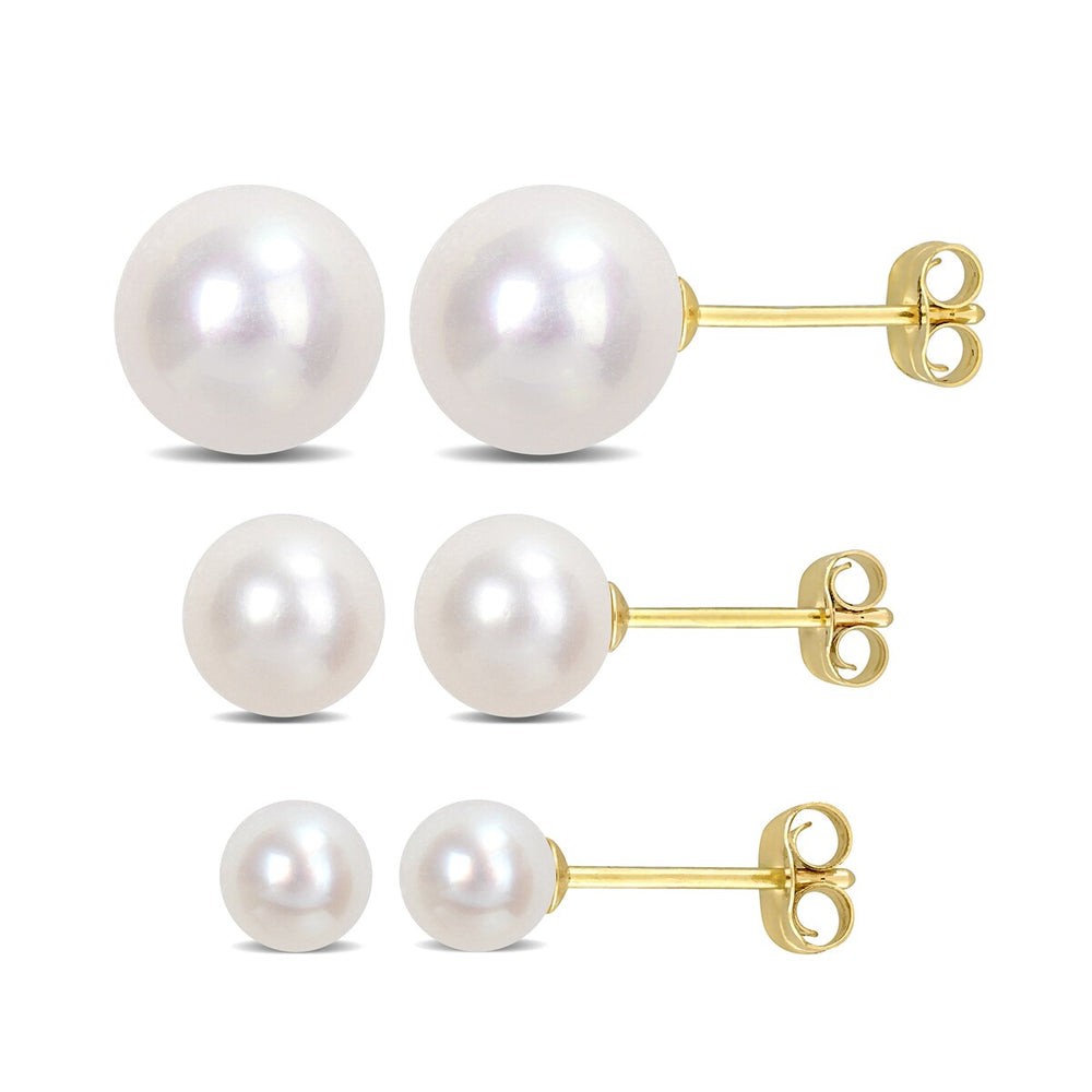 Sofia B. 4-8.5mm Cultured Freshwater Pearl 3-Pair Stud Earrings Set 14k Yellow Gold