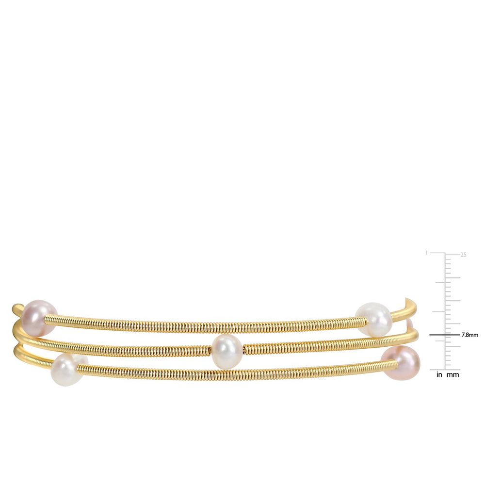 Sofia B. 4.5-5mm Pink White Cultured Freshwater Pearl Layered Coil Bangle in Brass