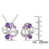 Sofia B. 4ct TGW Created White Pink Sapphire Amethyst Rose de France Cultured Freshwater Pearl Jewelry Set Sterling Silver