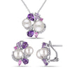 Sofia B. 4ct TGW Created White Pink Sapphire Amethyst Rose de France Cultured Freshwater Pearl Jewelry Set Sterling Silver