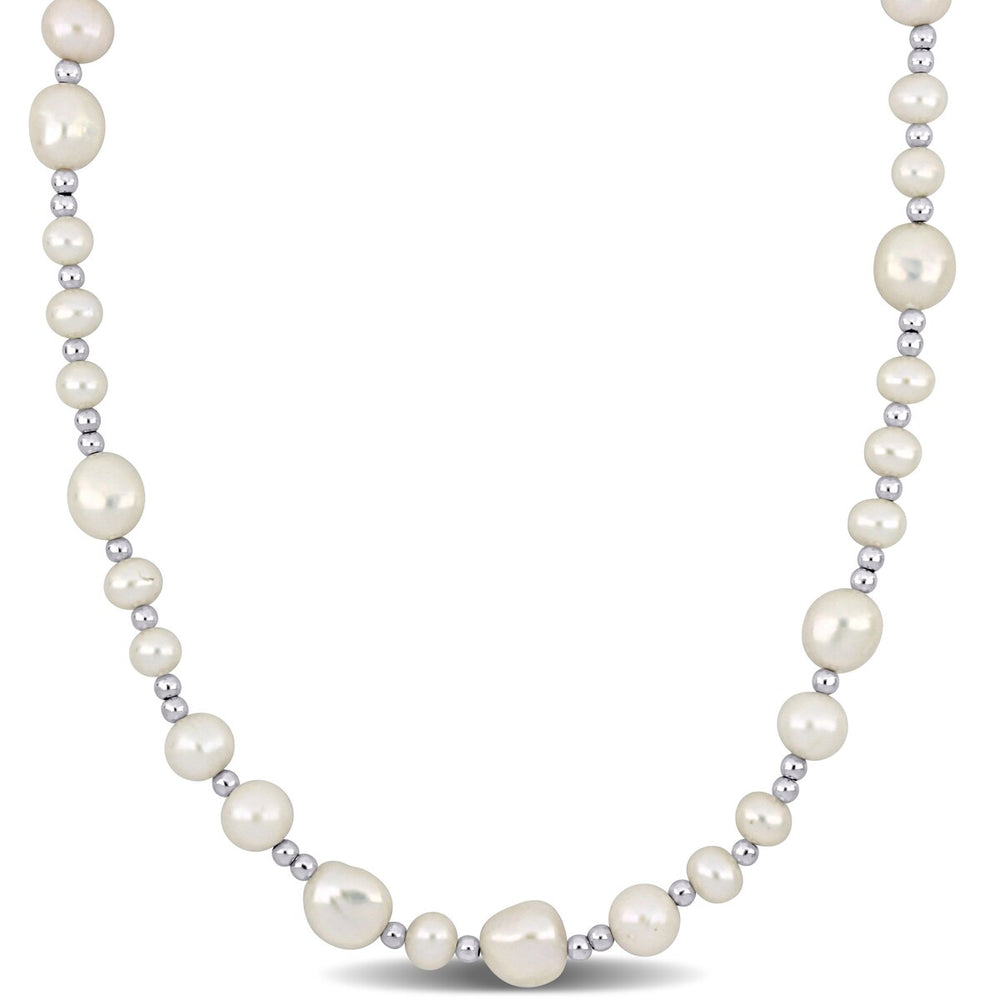 Sofia B. 5-10mm Cultured Freshwater Pearl Necklace with 3mm Sterling Silver Beads - 18+2 in.