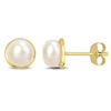 Sofia B. 6-6.5mm Cultured Freshwater Pearl Halo Stud Earrings 10k Yellow Gold