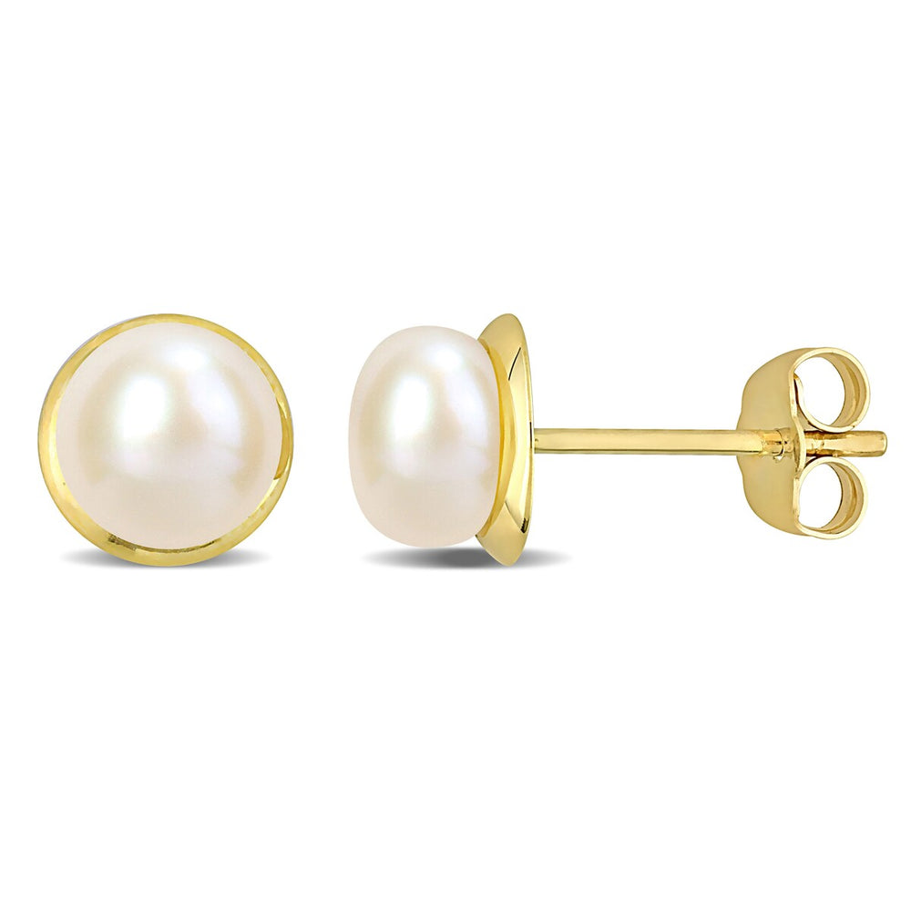 Sofia B. 6-6.5mm Cultured Freshwater Pearl Halo Stud Earrings 10k Yellow Gold