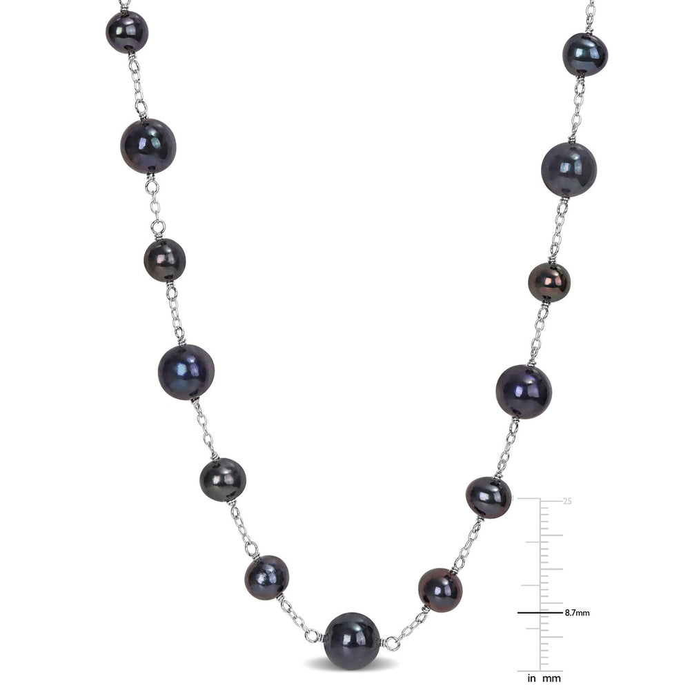 Sofia B. 6.5-8.5mm Black Cultured Freshwater Pearl Station Necklace Sterling Silver