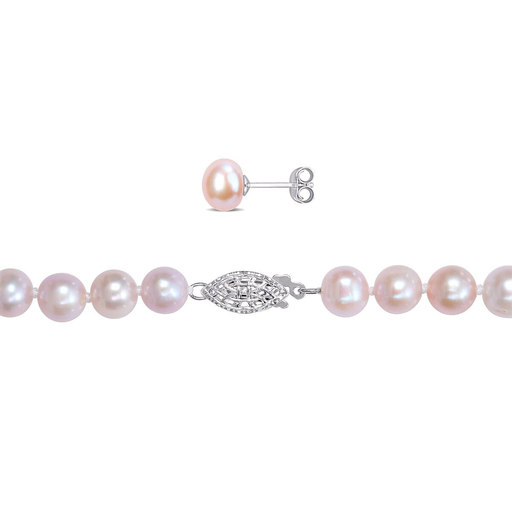 Sofia B. 6.5-8mm Pink Cultured Freshwater Pearl 3-Piece Jewelry Set Sterling Silver