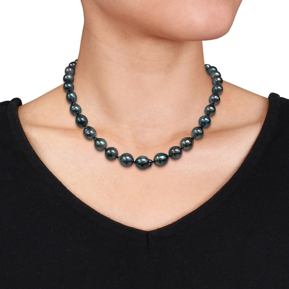 Sofia B. 8-10mm Black Cultured Tahitian Pearl Necklace Sterling Silver Clasp - 18 in