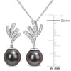 Sofia B. 8-8.5mm Black Tahitian Cultured Pearl 1/10ct TW Diamond Pendant Earring Set 10k White Gold