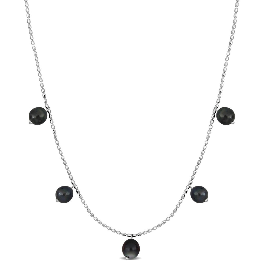 Sofia B. 8-9mm Black Tahitian Cultured Pearl Station Chain Necklace Sterling Silver