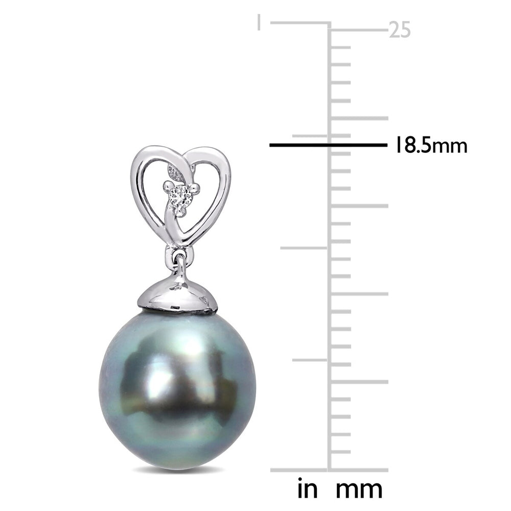 Sofia B. 8-9mm Black Tahitian Cultured Pearl White Topaz Drop Earrings Sterling Silver