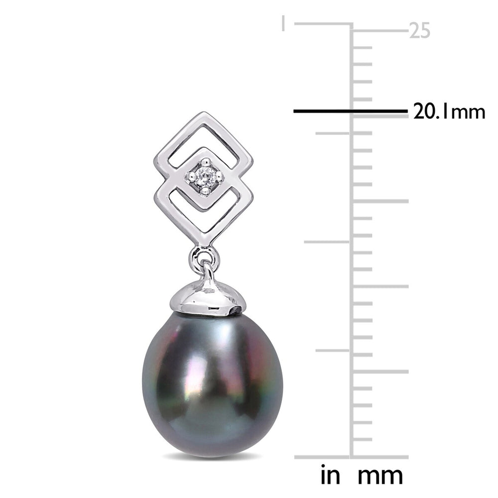 Sofia B. 8-9mm Black Tahitian Cultured Pearl White Topaz Drop Earrings Sterling Silver