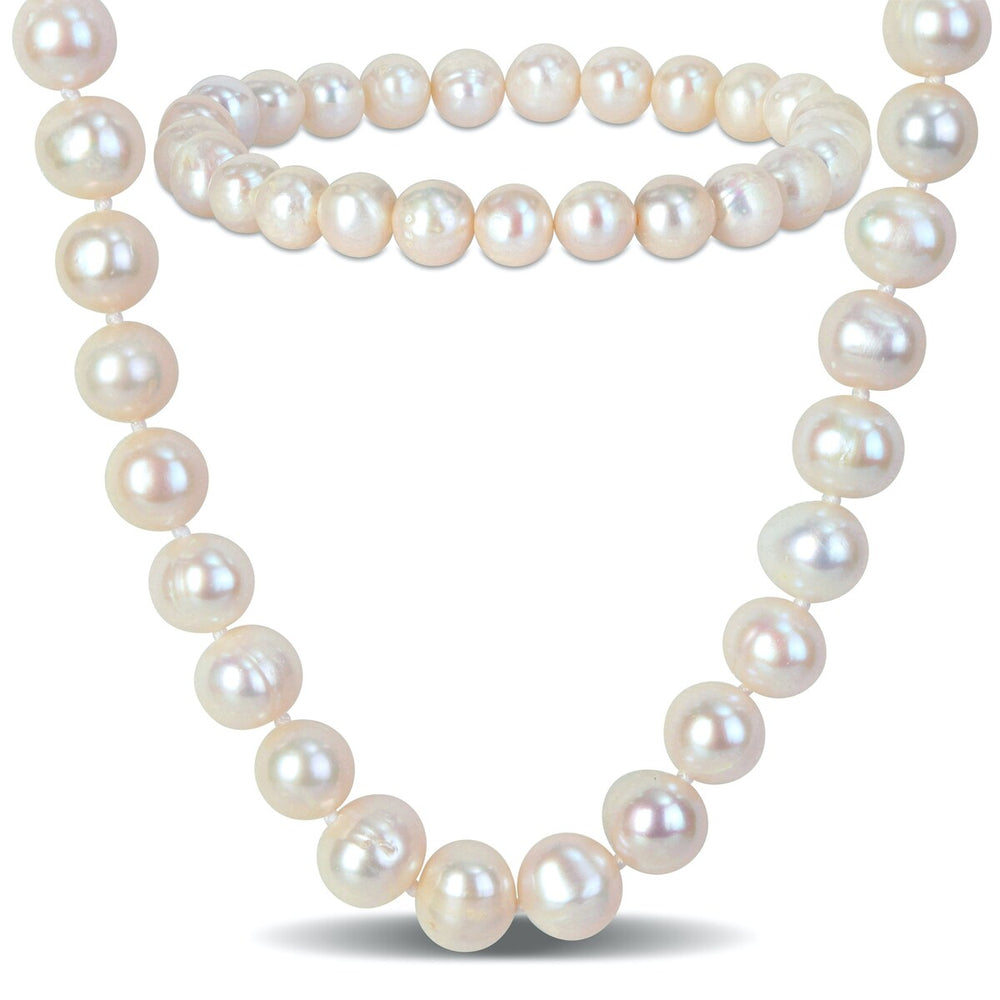 Sofia B. 8-9mm Cultured Freshwater Pearl Necklace and Elastic Bracelet Set Goldtone Clasp