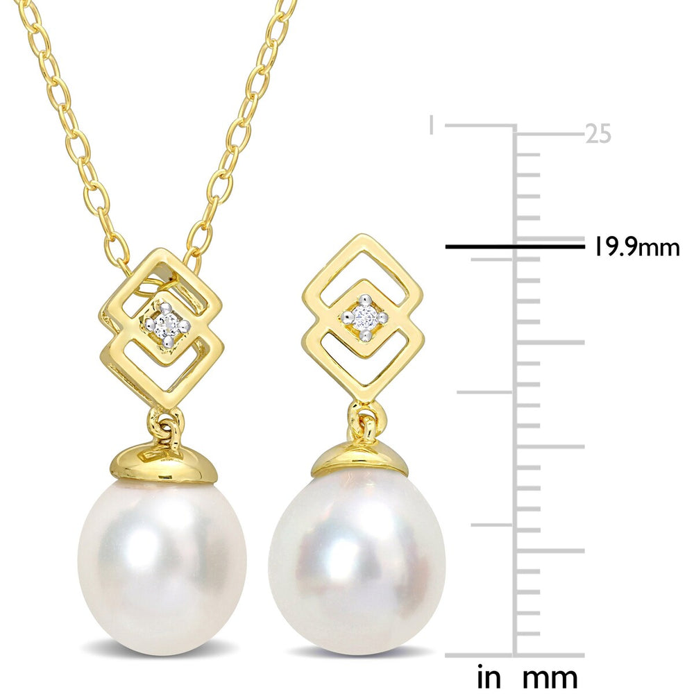 Sofia B. 8-9mmCultured South Sea Pearl White Topaz 2-Piece Drop Jewelry Set Yellow Silver