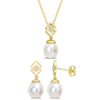 Sofia B. 8-9mmCultured South Sea Pearl White Topaz 2-Piece Drop Jewelry Set Yellow Silver