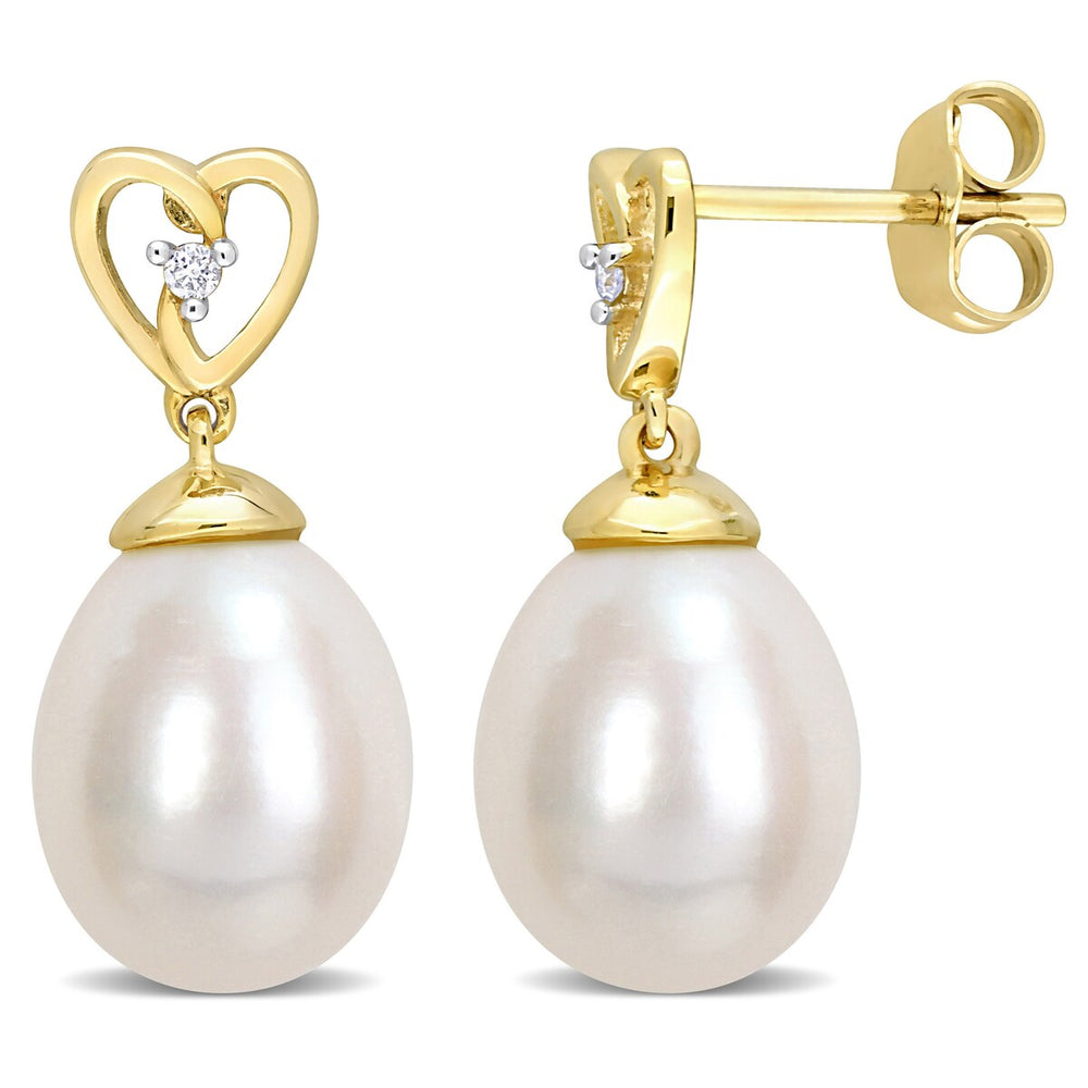 Sofia B. 8.5-9mm Cultured Freshwater Pearl Diamond Accent Drop Earrings 10k Yellow Gold