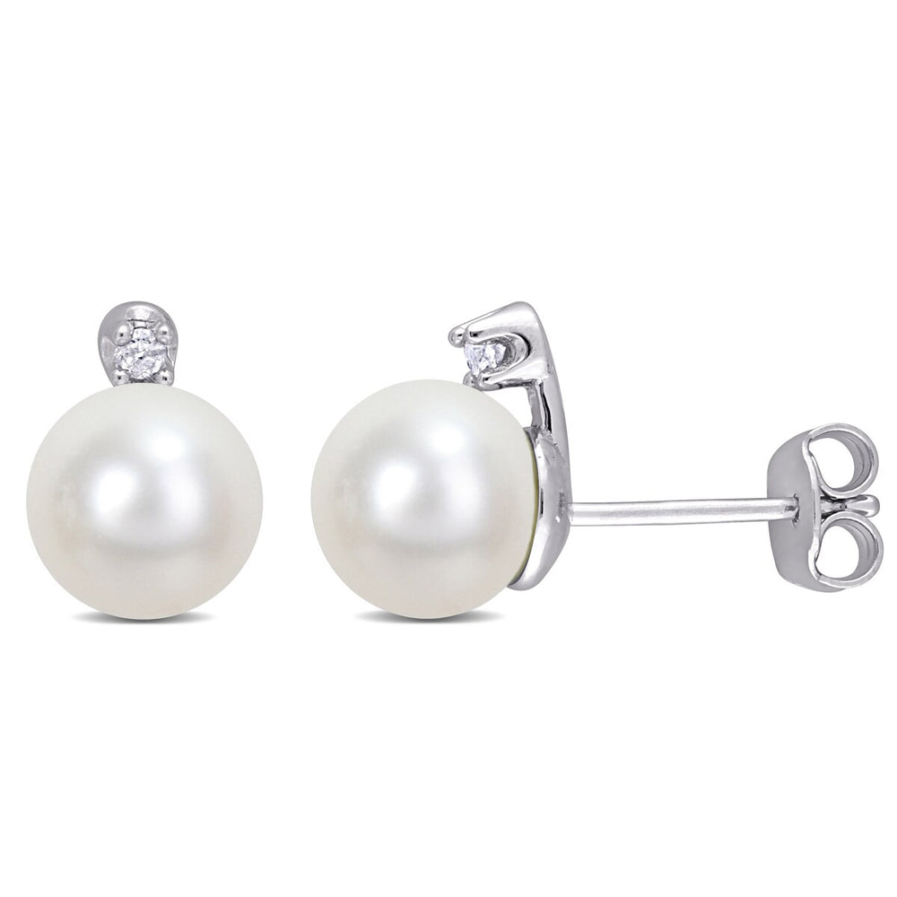 Sofia B. 8mm Cultured Freshwater Pearl and Diamond Accent Stud Earrings Sterling Silver