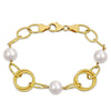 Sofia B. 9-10mm Cultured Freshwater Pearl Circle Rings Bracelet in Yellow Silver - 7.75 in