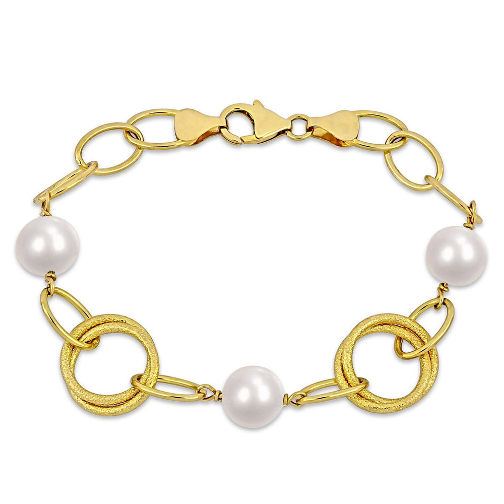 Sofia B. 9-10mm Cultured Freshwater Pearl Circle Rings Bracelet in Yellow Silver - 7.75 in