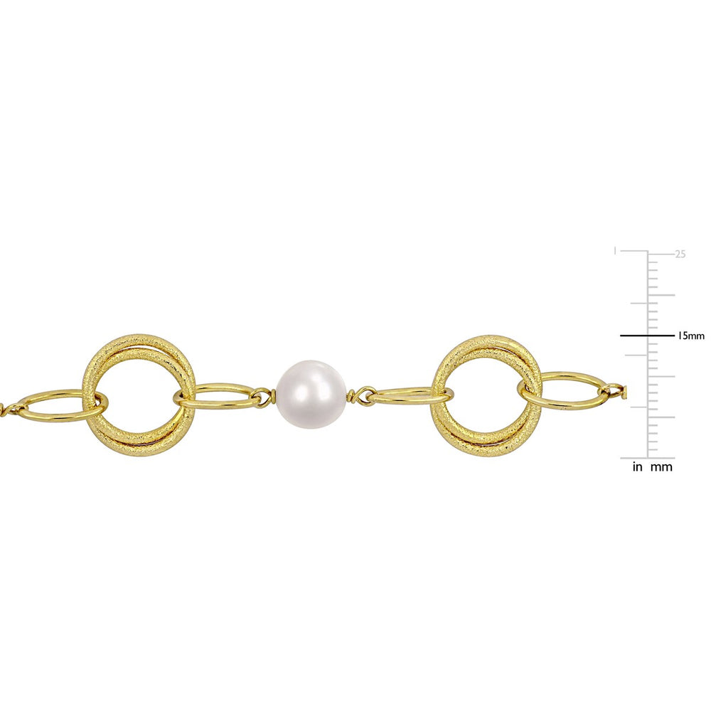 Sofia B. 9-10mm Cultured Freshwater Pearl Circle Rings Bracelet in Yellow Silver - 7.75 in