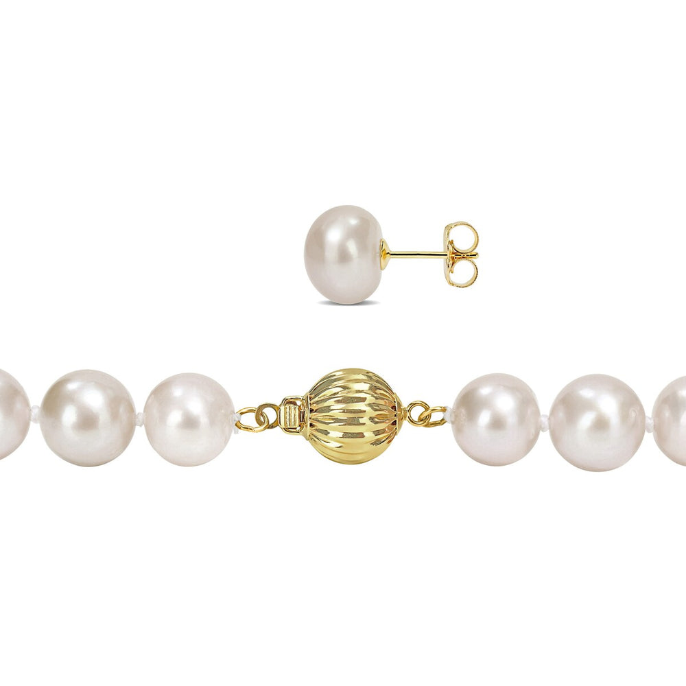 Sofia B. 9-10mm Cultured Freshwater Pearl Necklace and Stud Earrings Set 14k Yellow Gold